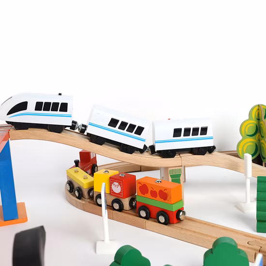 88 peças de trilhos de trem de madeira definidos para crianças trilhos de trem de brinquedo