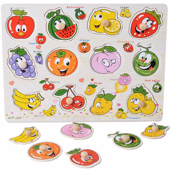 Montessori quebra-cabeças de madeira mão grab boards brinquedos tangram jigsaw bebê brinquedos educativos dos desenhos animados veículo animais frutas 3d quebra-cabeças